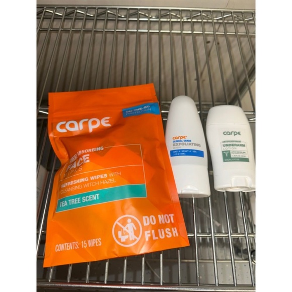 Carpe Item Bundle of 3 NEW - Face wipes, exfoliating wash, underarm lotion F1-18